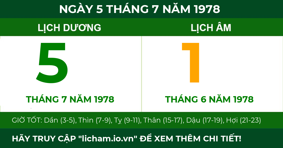 lịch âm ngày 5 tháng 7 năm 1978