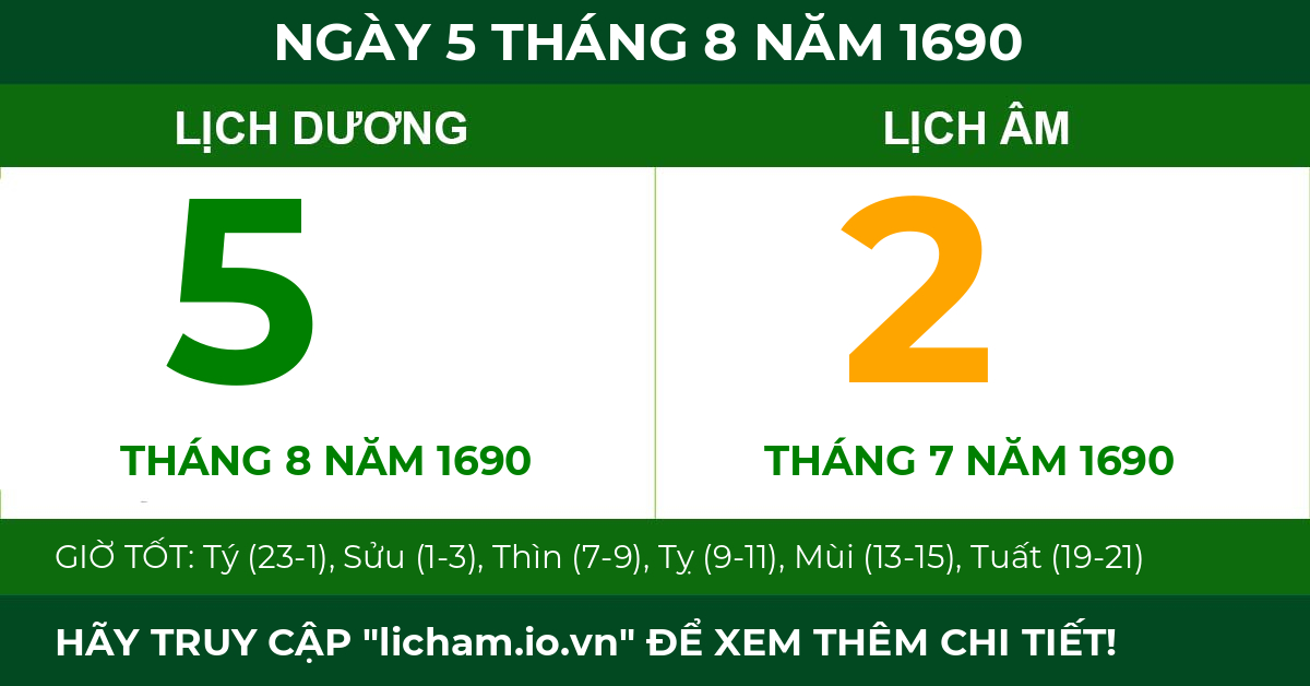 lịch âm ngày 5 tháng 8 năm 1690