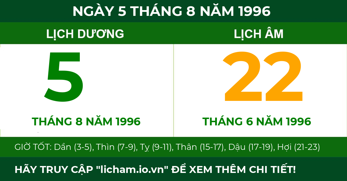 lịch âm ngày 5 tháng 8 năm 1996