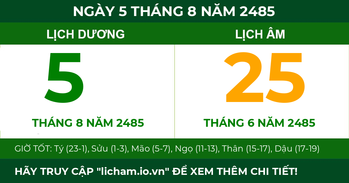 lịch âm ngày 5 tháng 8 năm 2485