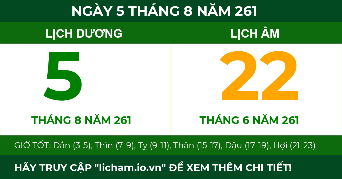 lịch âm ngày 5 tháng 8 năm 261