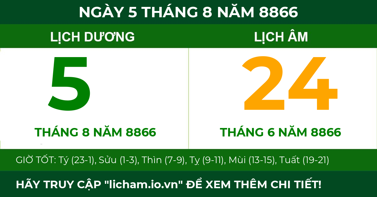 lịch âm ngày 5 tháng 8 năm 8866