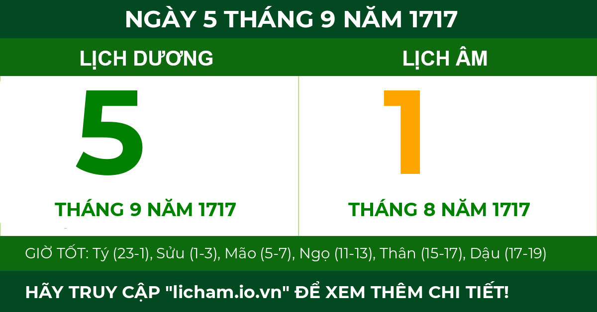 lịch âm ngày 5 tháng 9 năm 1717