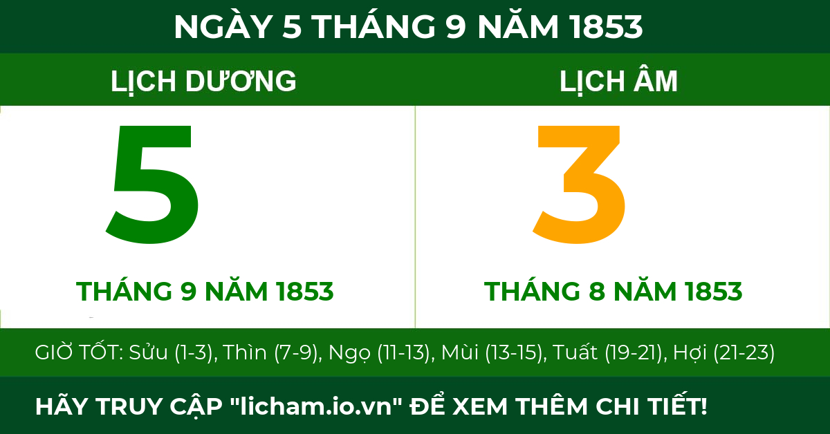 lịch âm ngày 5 tháng 9 năm 1853