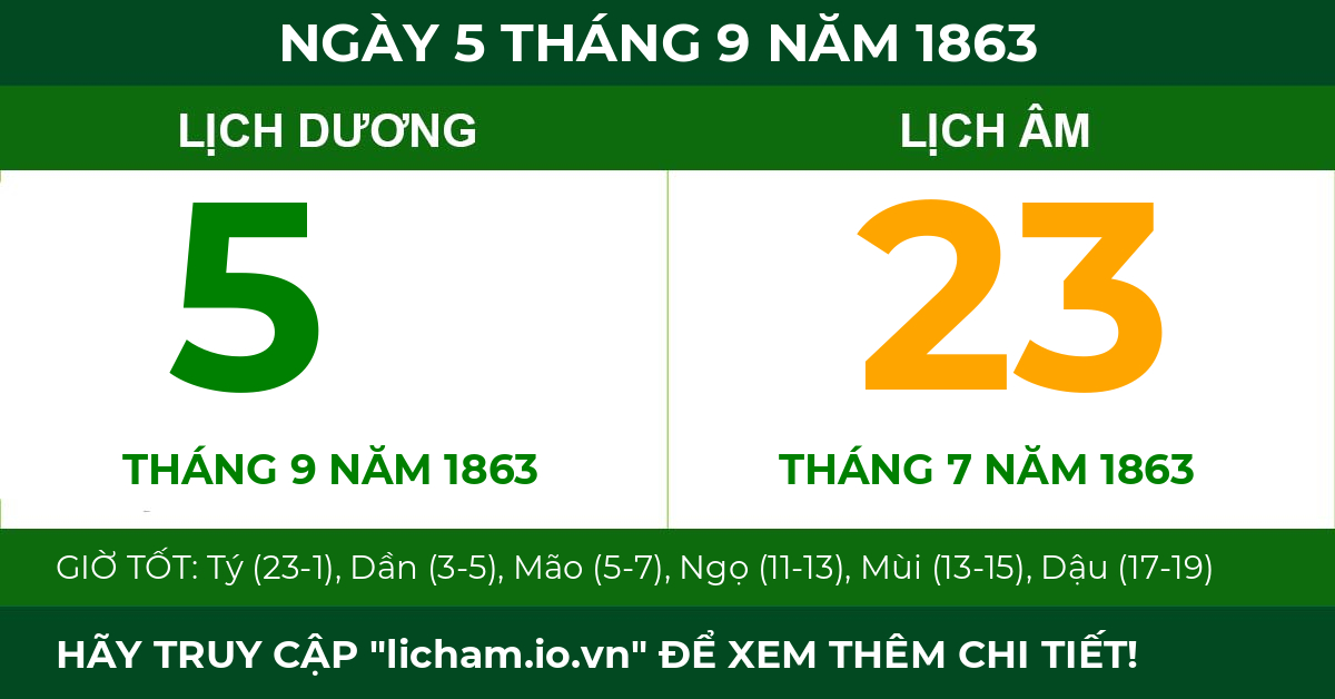 lịch âm ngày 5 tháng 9 năm 1863