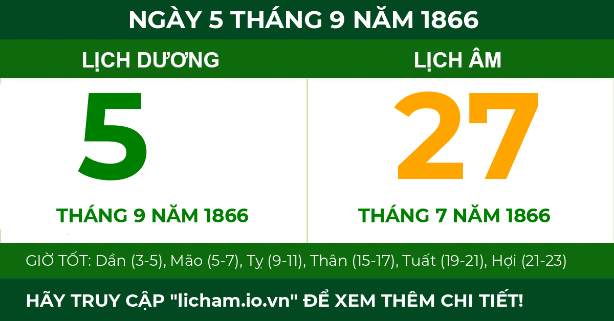 lịch âm ngày 5 tháng 9 năm 1866