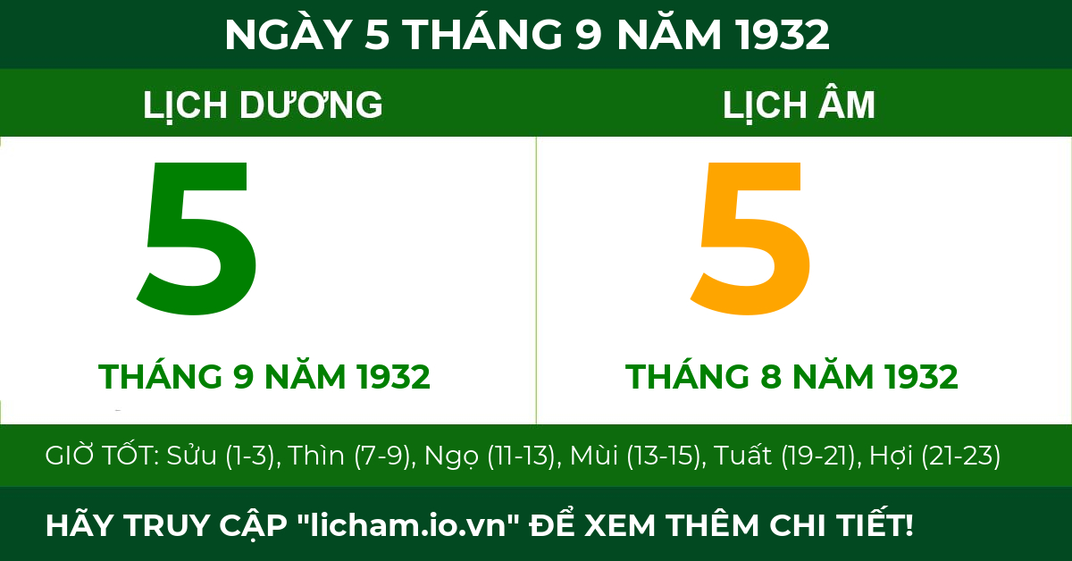 lịch âm ngày 5 tháng 9 năm 1932