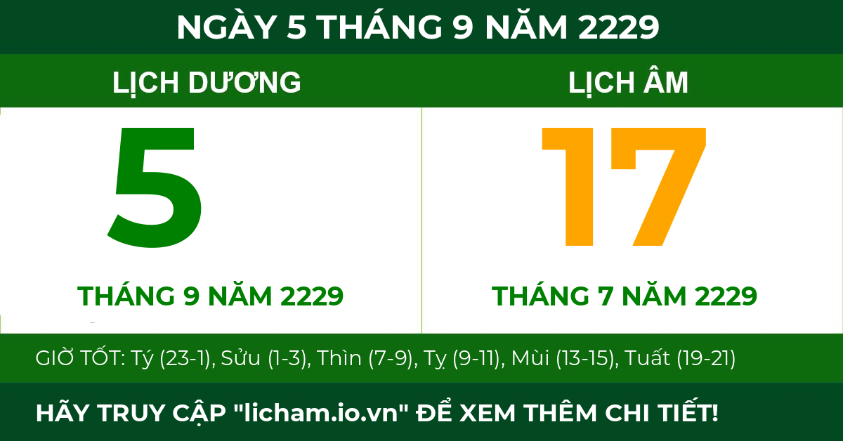 lịch âm ngày 5 tháng 9 năm 2229
