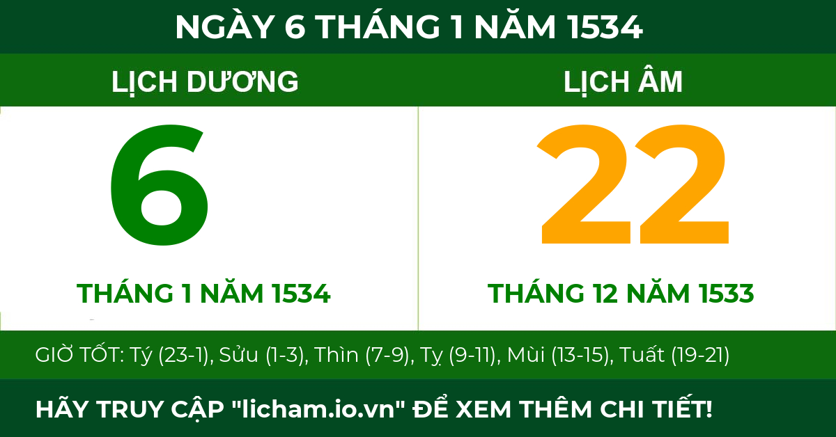 lịch âm ngày 6 tháng 1 năm 1534