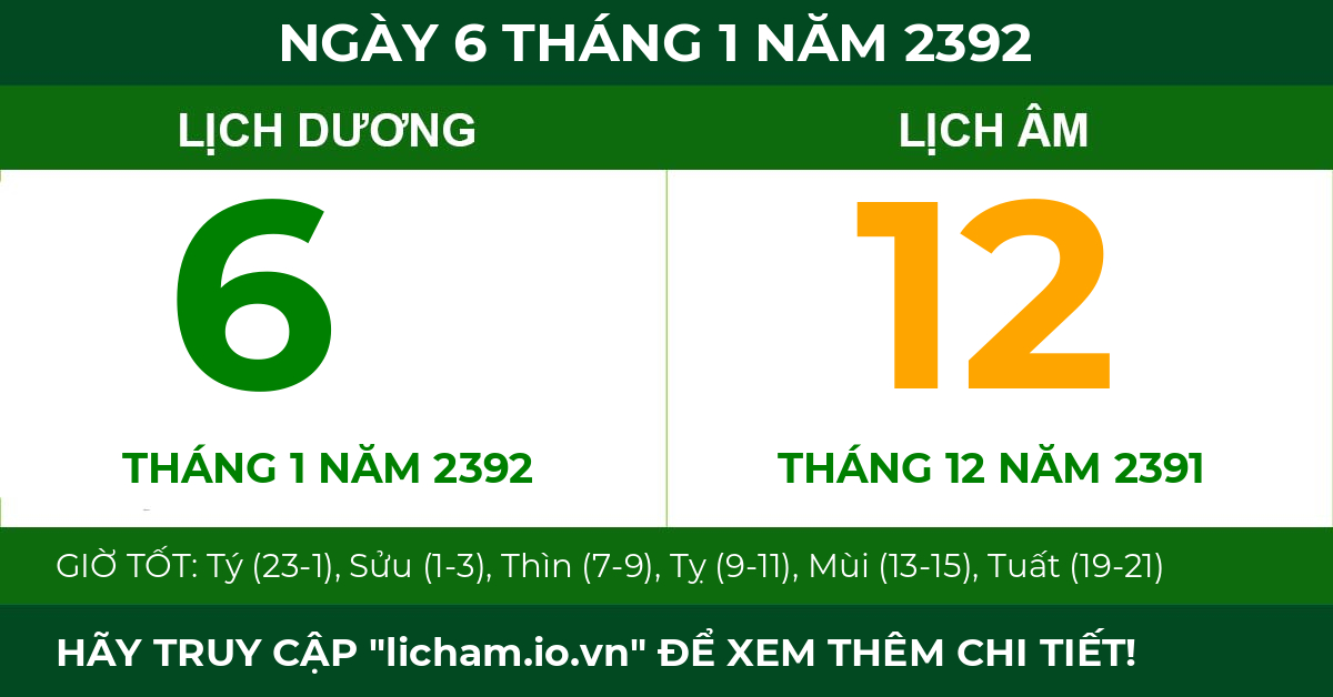 lịch âm ngày 6 tháng 1 năm 2392