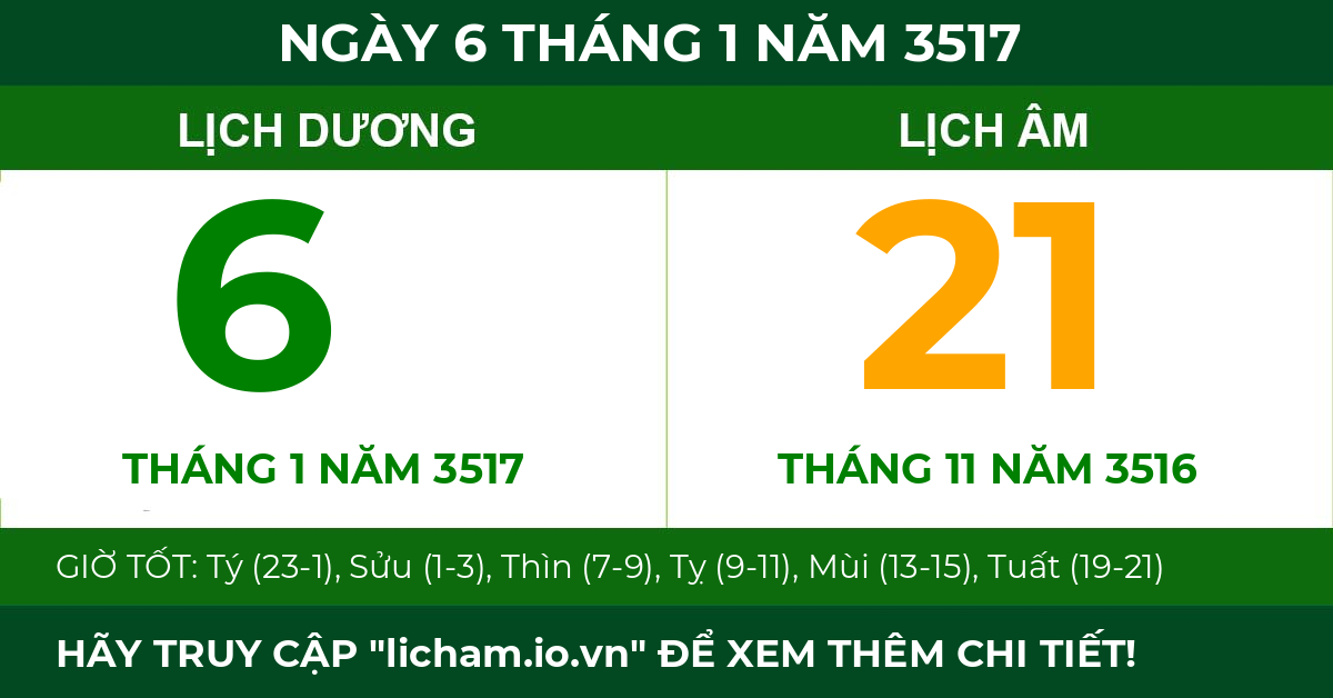 lịch âm ngày 6 tháng 1 năm 3517