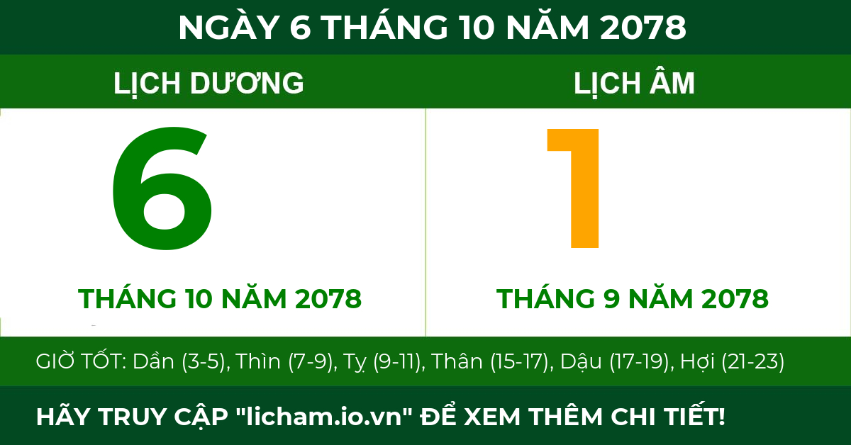 lịch âm ngày 6 tháng 10 năm 2078