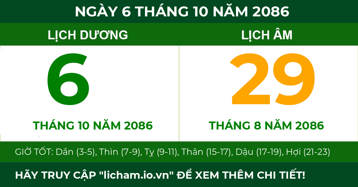 lịch âm ngày 6 tháng 10 năm 2086