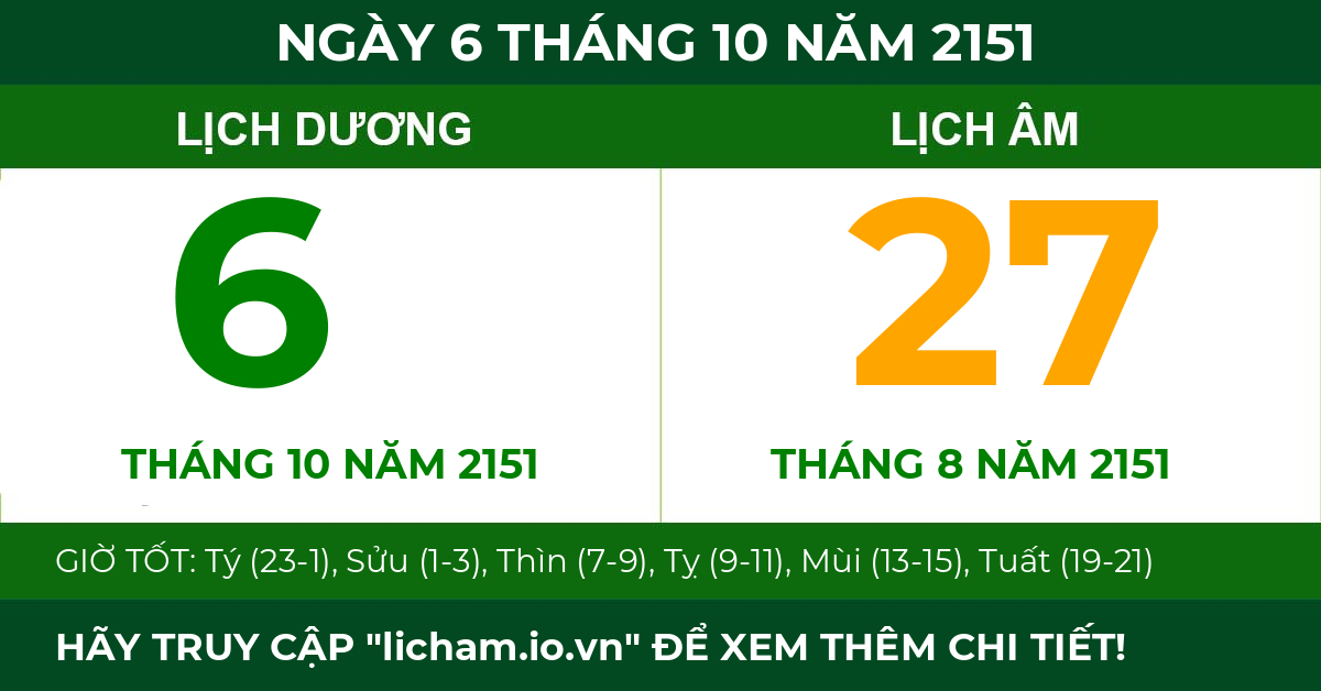lịch âm ngày 6 tháng 10 năm 2151