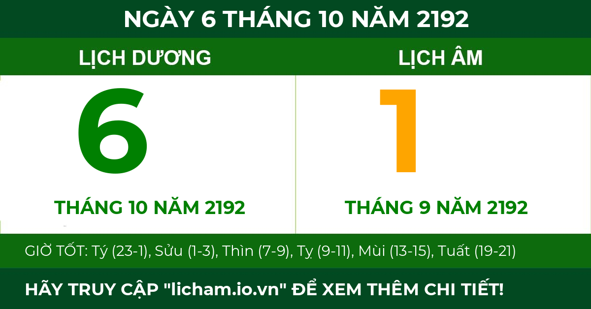 lịch âm ngày 6 tháng 10 năm 2192