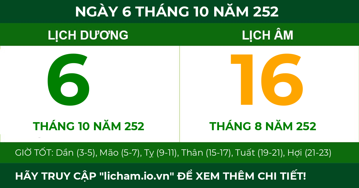 lịch âm ngày 6 tháng 10 năm 252