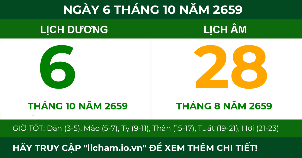 lịch âm ngày 6 tháng 10 năm 2659