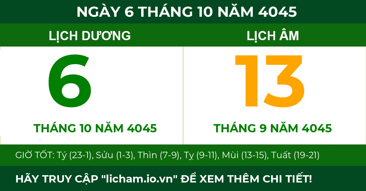 lịch âm ngày 6 tháng 10 năm 4045