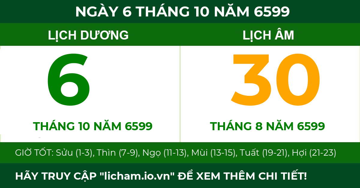 lịch âm ngày 6 tháng 10 năm 6599