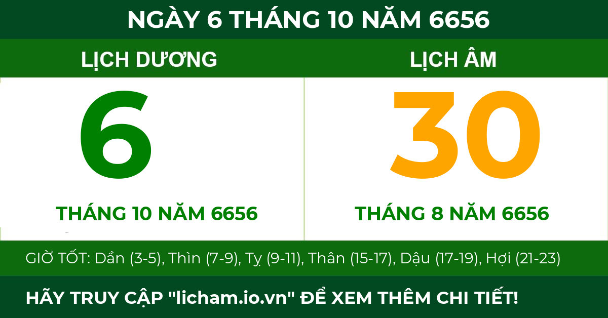 lịch âm ngày 6 tháng 10 năm 6656