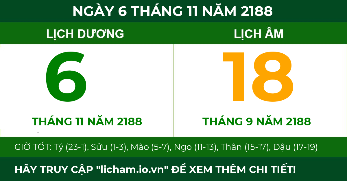lịch âm ngày 6 tháng 11 năm 2188