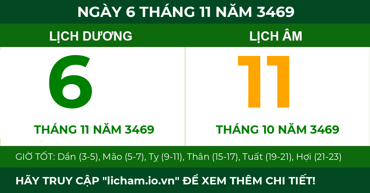lịch âm ngày 6 tháng 11 năm 3469