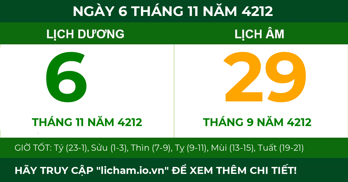 lịch âm ngày 6 tháng 11 năm 4212