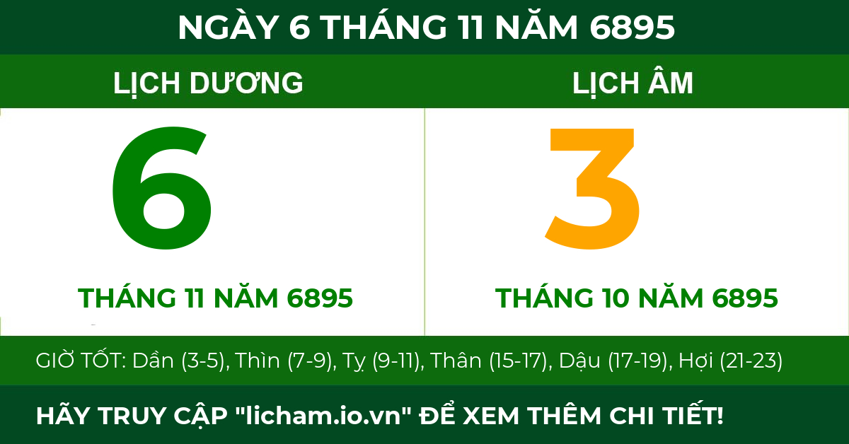 lịch âm ngày 6 tháng 11 năm 6895