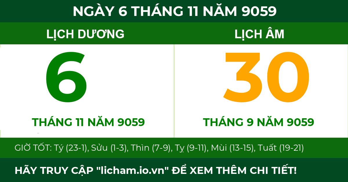 lịch âm ngày 6 tháng 11 năm 9059