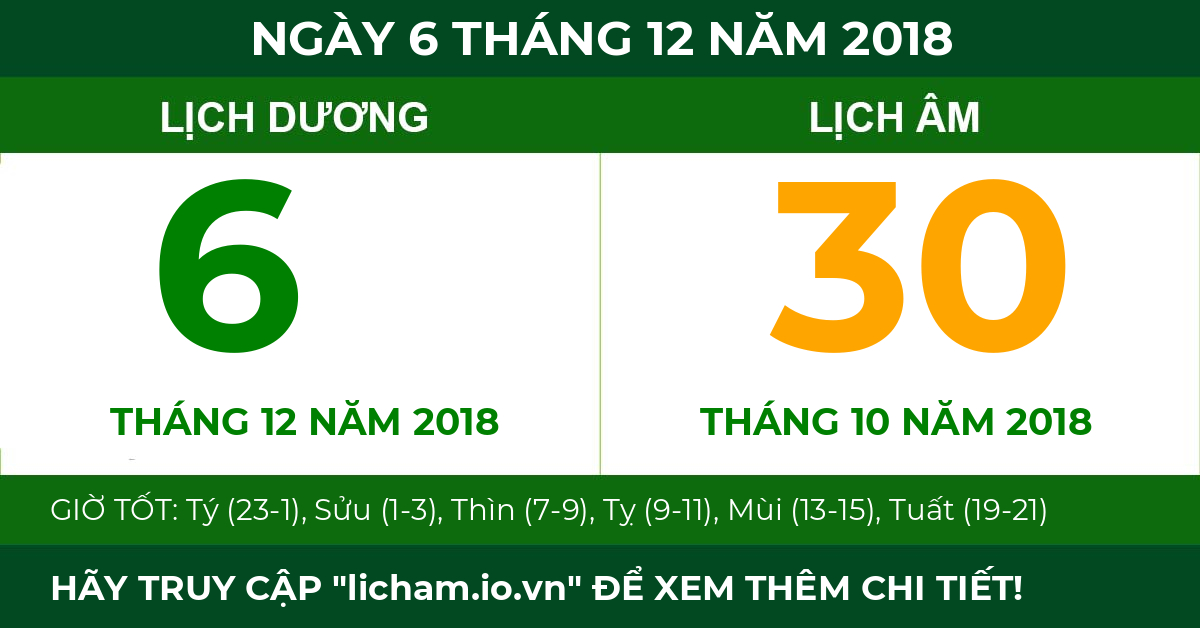 lịch âm ngày 6 tháng 12 năm 2018
