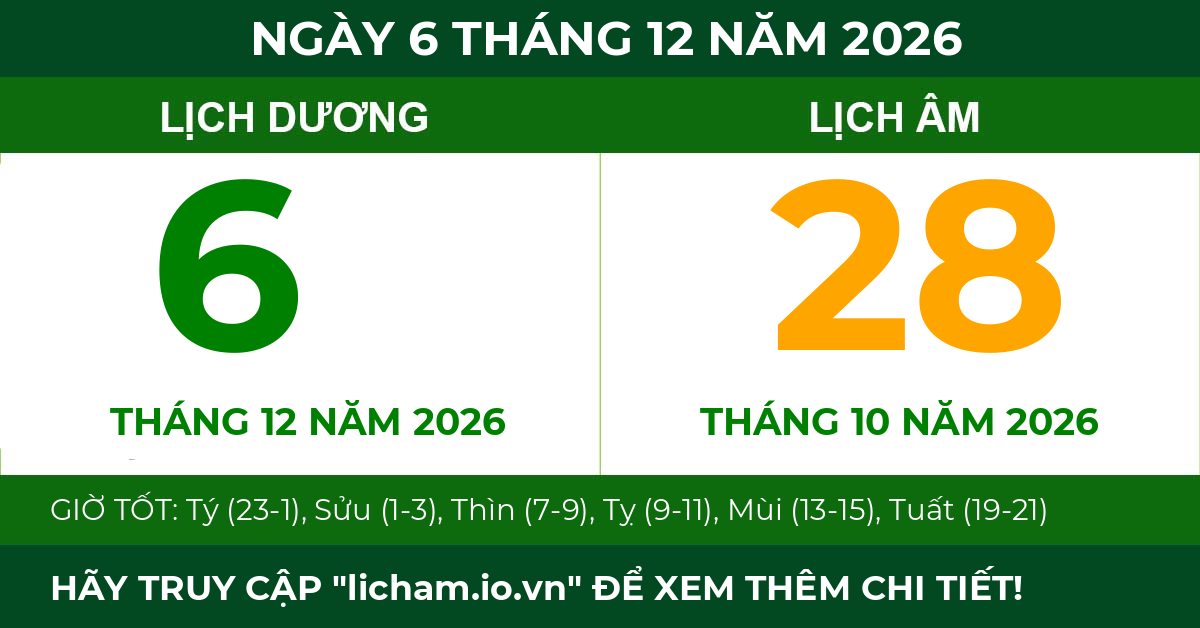 lịch âm ngày 6 tháng 12 năm 2026