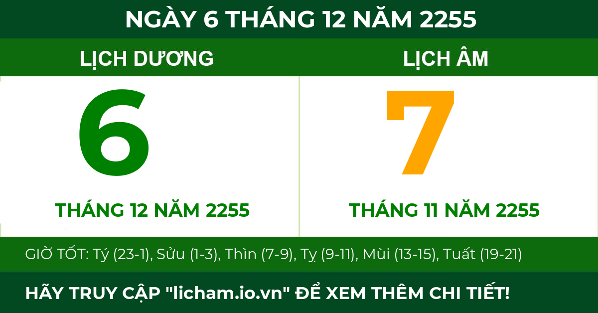 lịch âm ngày 6 tháng 12 năm 2255
