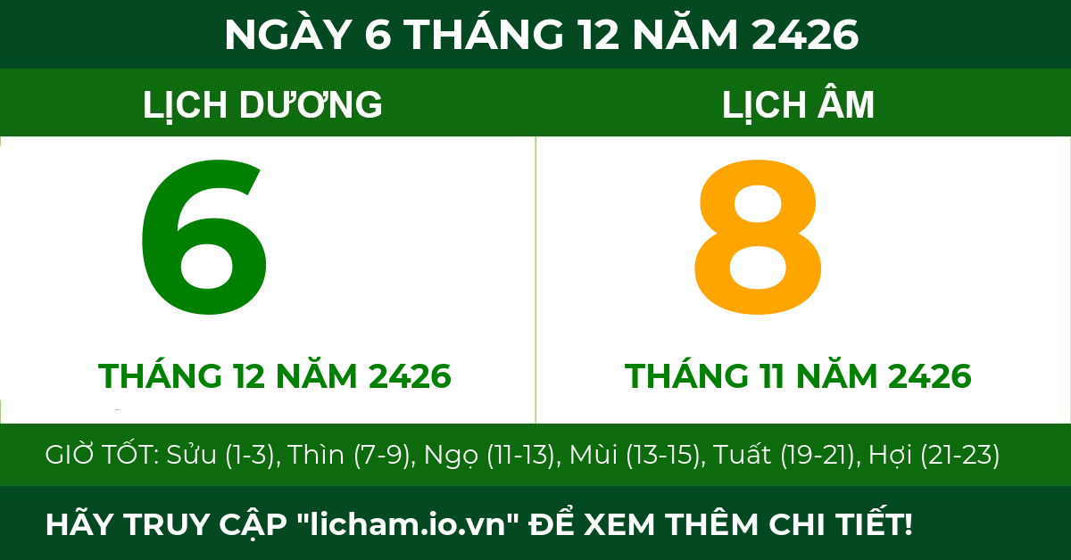 lịch âm ngày 6 tháng 12 năm 2426