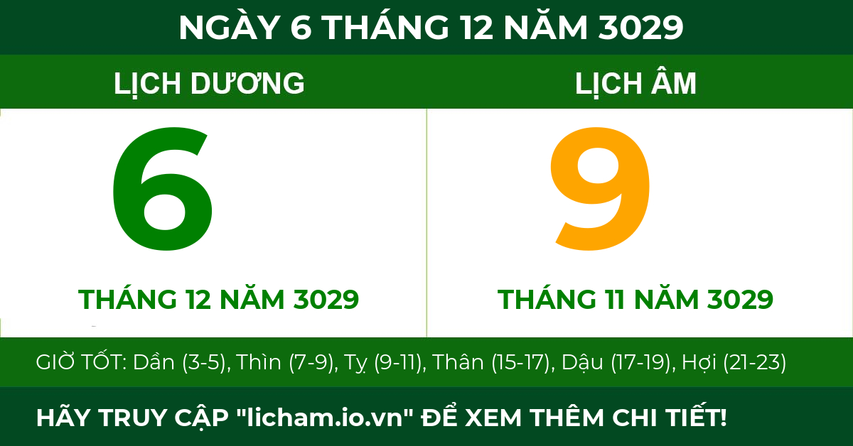 lịch âm ngày 6 tháng 12 năm 3029
