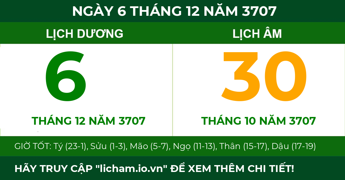 lịch âm ngày 6 tháng 12 năm 3707