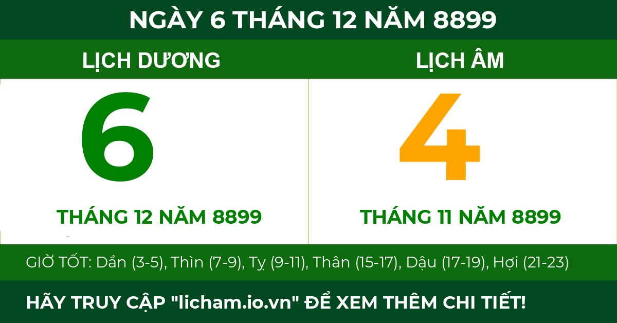 lịch âm ngày 6 tháng 12 năm 8899