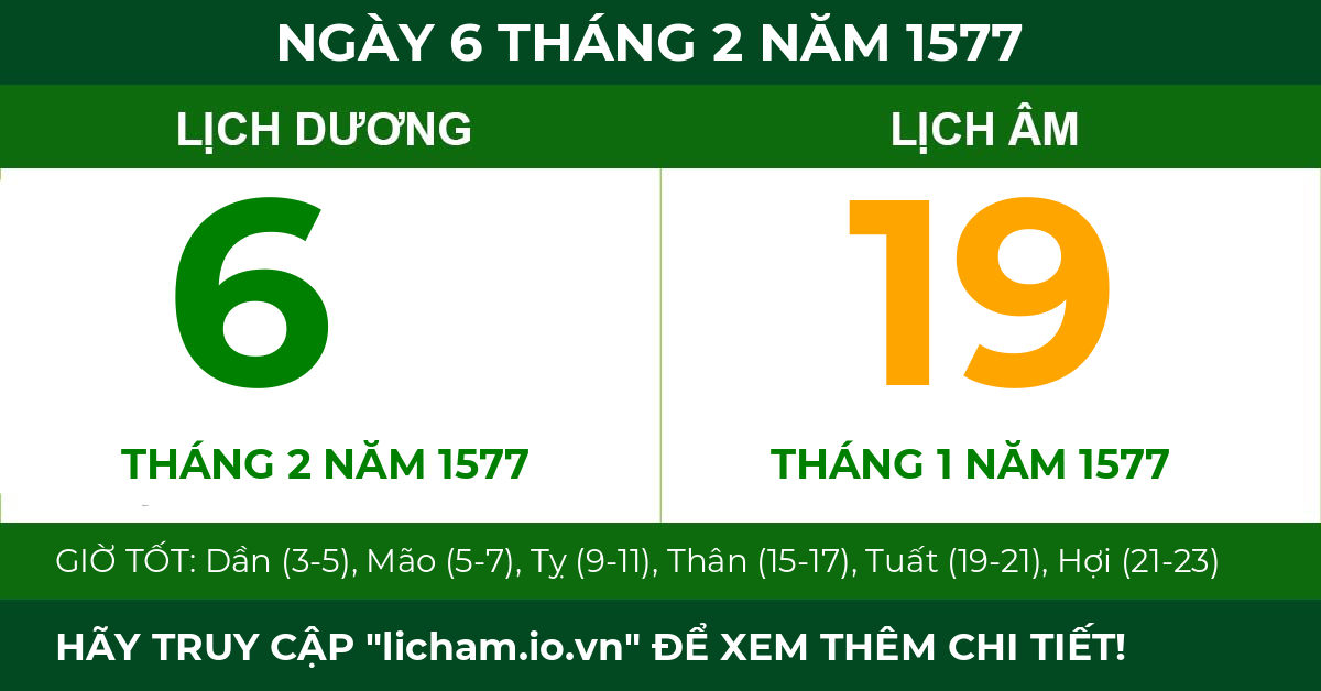lịch âm ngày 6 tháng 2 năm 1577