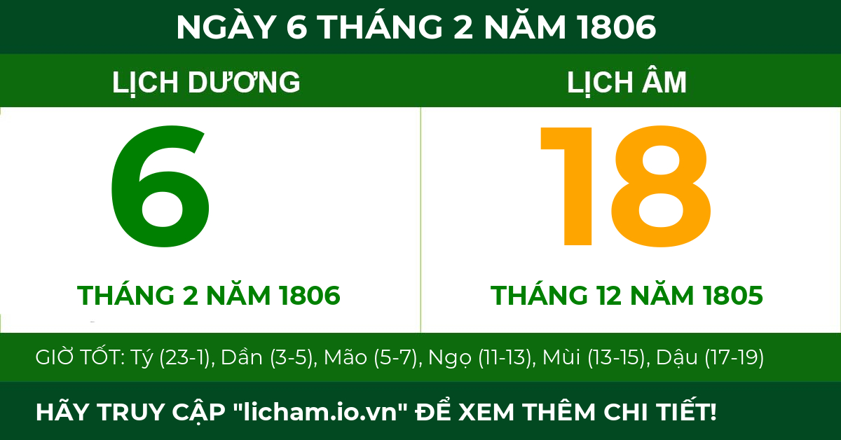 lịch âm ngày 6 tháng 2 năm 1806