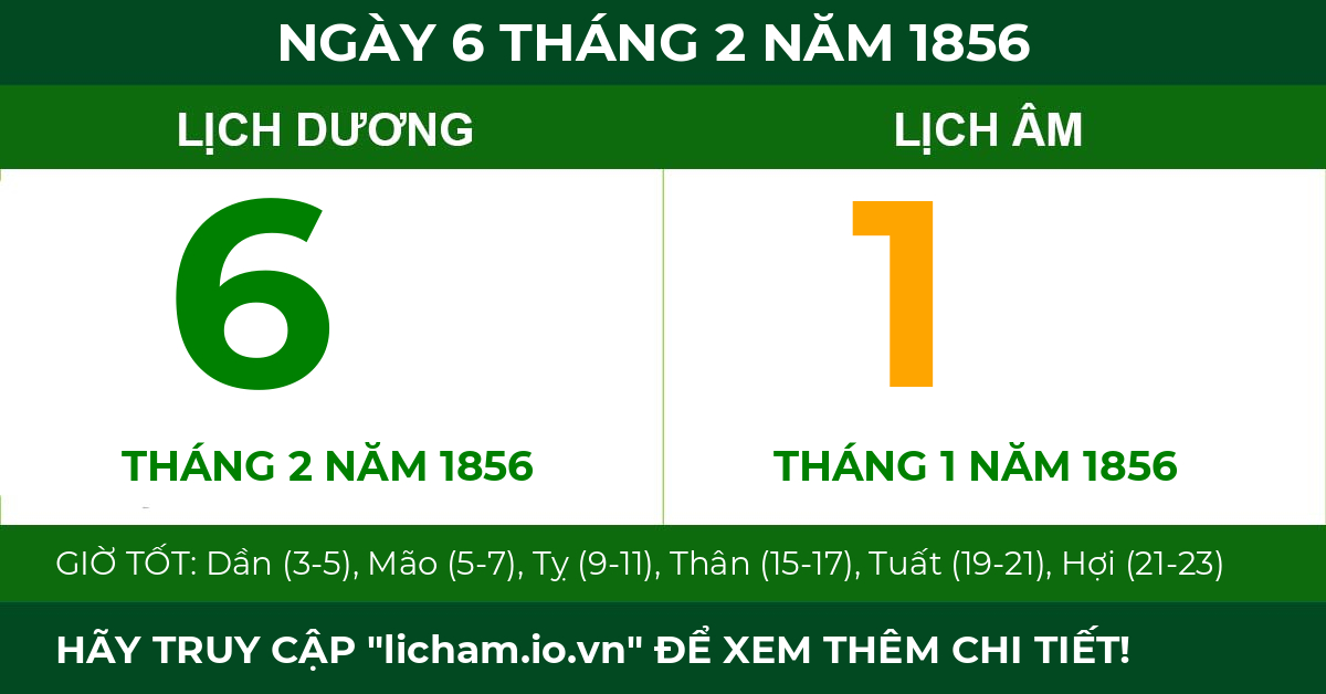 lịch âm ngày 6 tháng 2 năm 1856