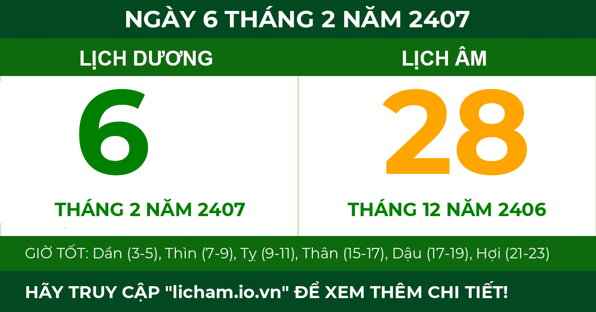 lịch âm ngày 6 tháng 2 năm 2407