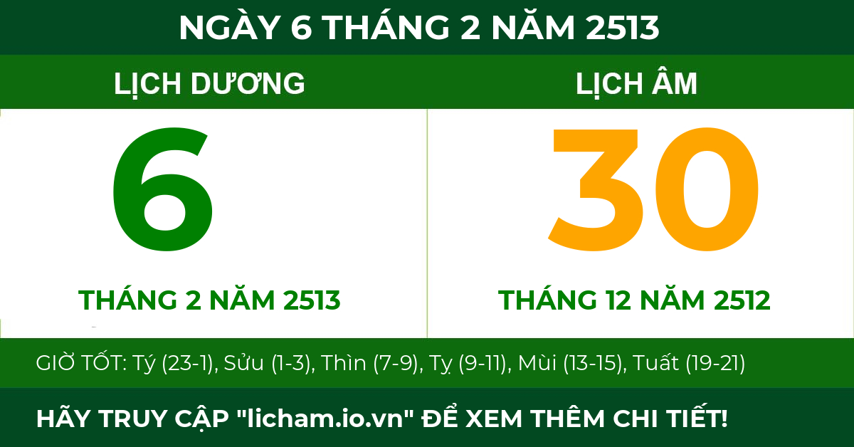 lịch âm ngày 6 tháng 2 năm 2513