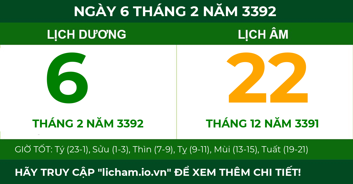 lịch âm ngày 6 tháng 2 năm 3392