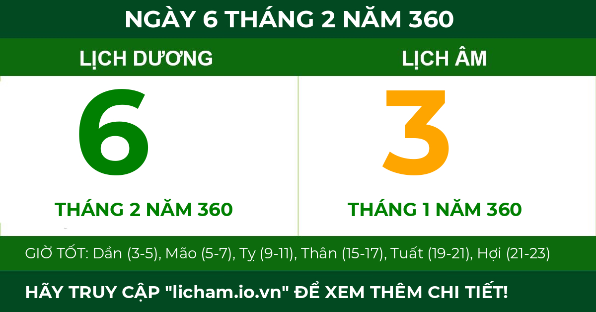 lịch âm ngày 6 tháng 2 năm 360