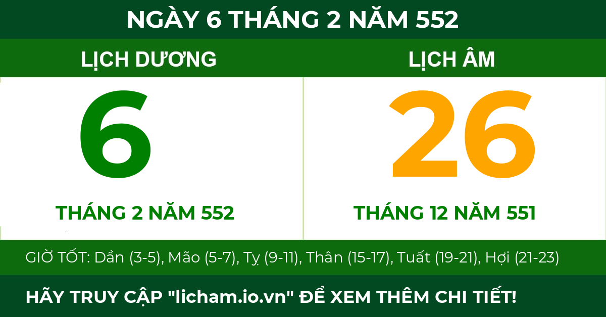 lịch âm ngày 6 tháng 2 năm 552
