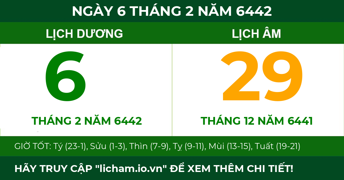 lịch âm ngày 6 tháng 2 năm 6442