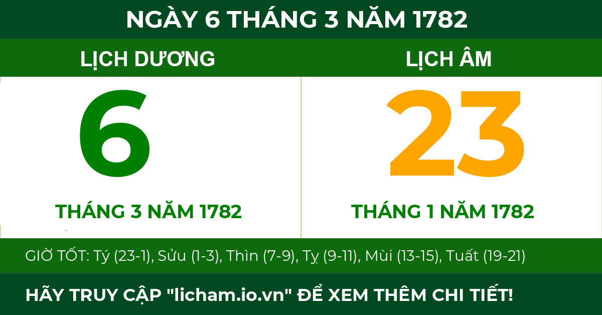 lịch âm ngày 6 tháng 3 năm 1782