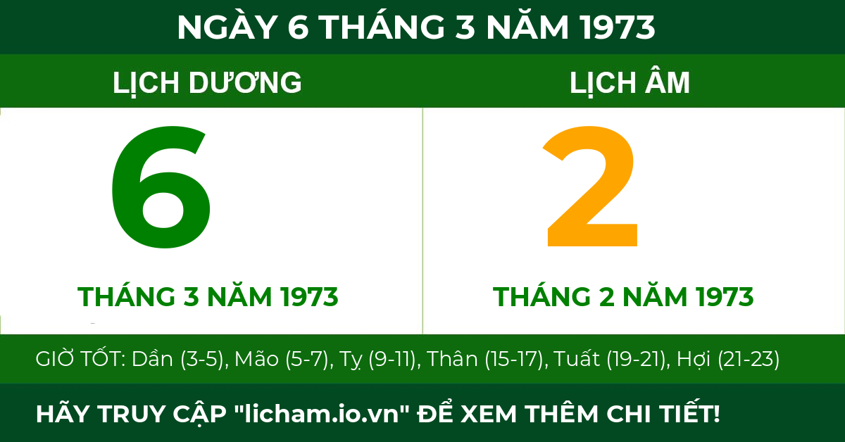 lịch âm ngày 6 tháng 3 năm 1973