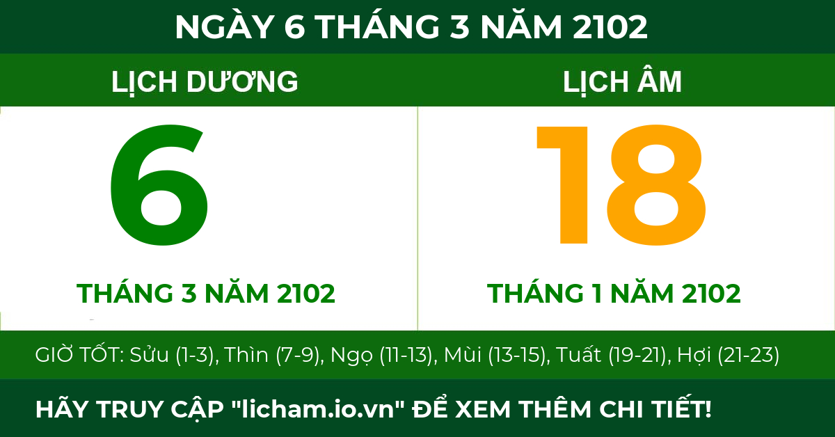 lịch âm ngày 6 tháng 3 năm 2102