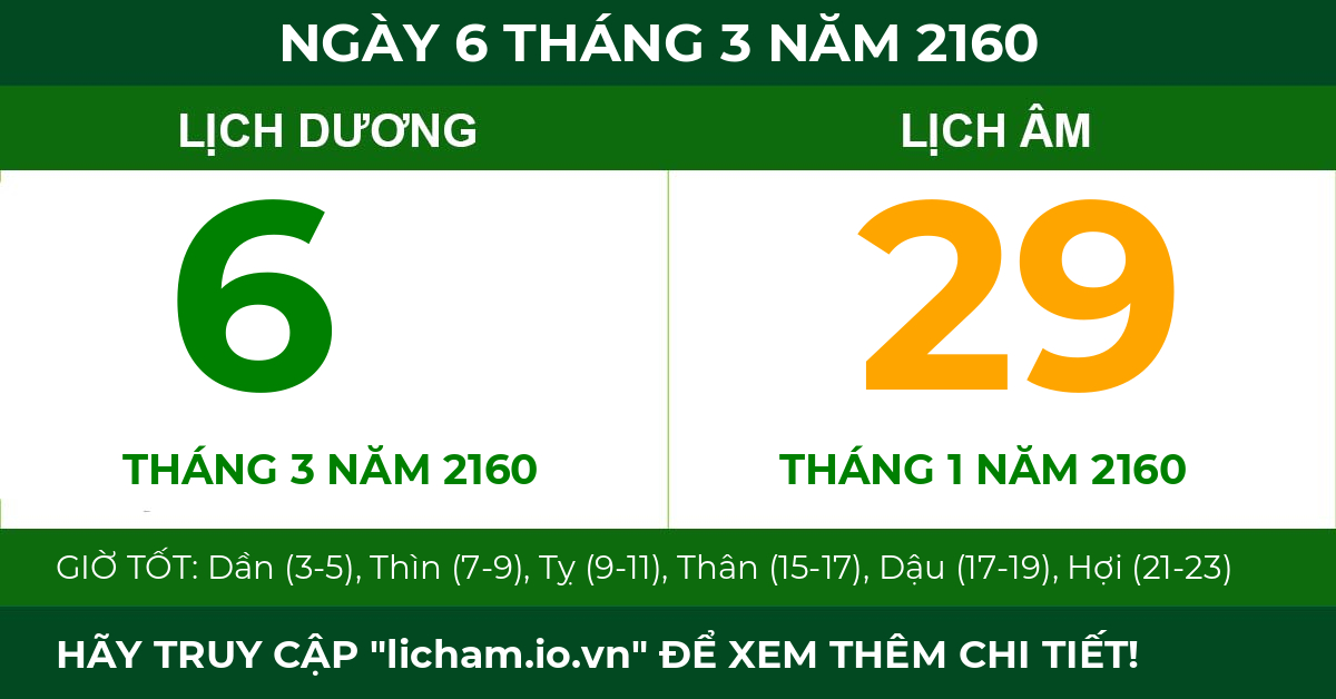lịch âm ngày 6 tháng 3 năm 2160