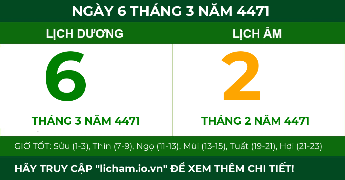 lịch âm ngày 6 tháng 3 năm 4471